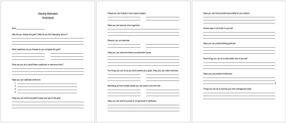 Stay Motivated To Achieve Your Goals Checklist And Worksheet Printable Worksheets Checklists Plr