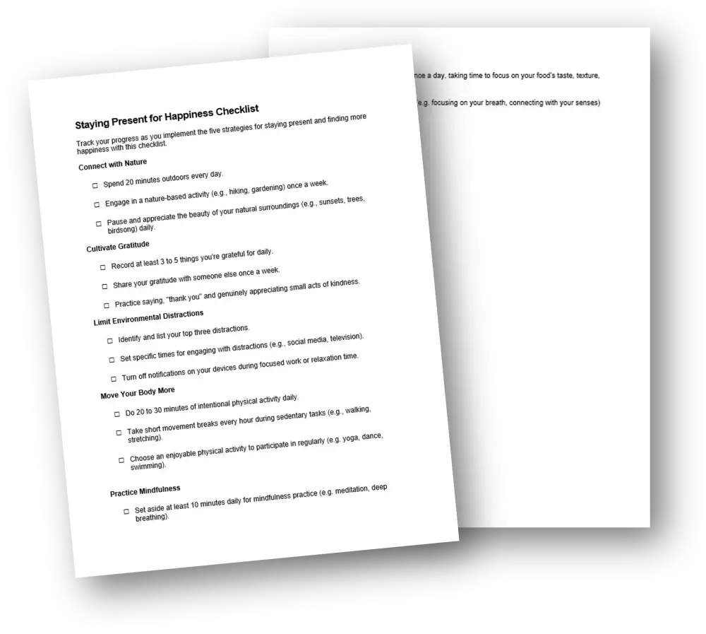 Staying Present For Happiness Checklist And Worksheet Printable Worksheets Checklists Plr