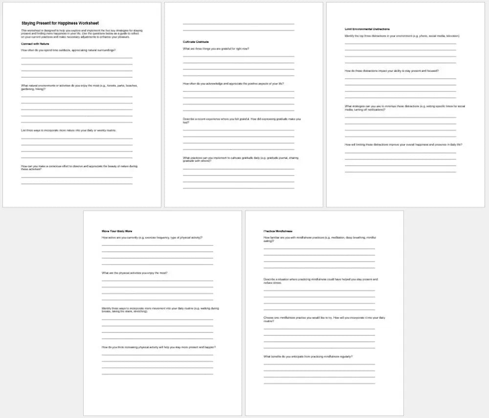Staying Present For Happiness Checklist And Worksheet Printable Worksheets Checklists Plr