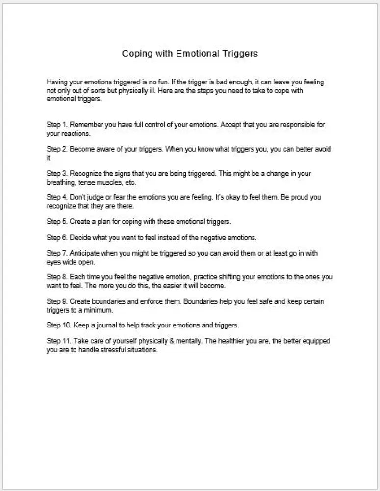 Steps To Coping With Emotional Triggers Checklist And Worksheet Printable Worksheets Checklists Plr