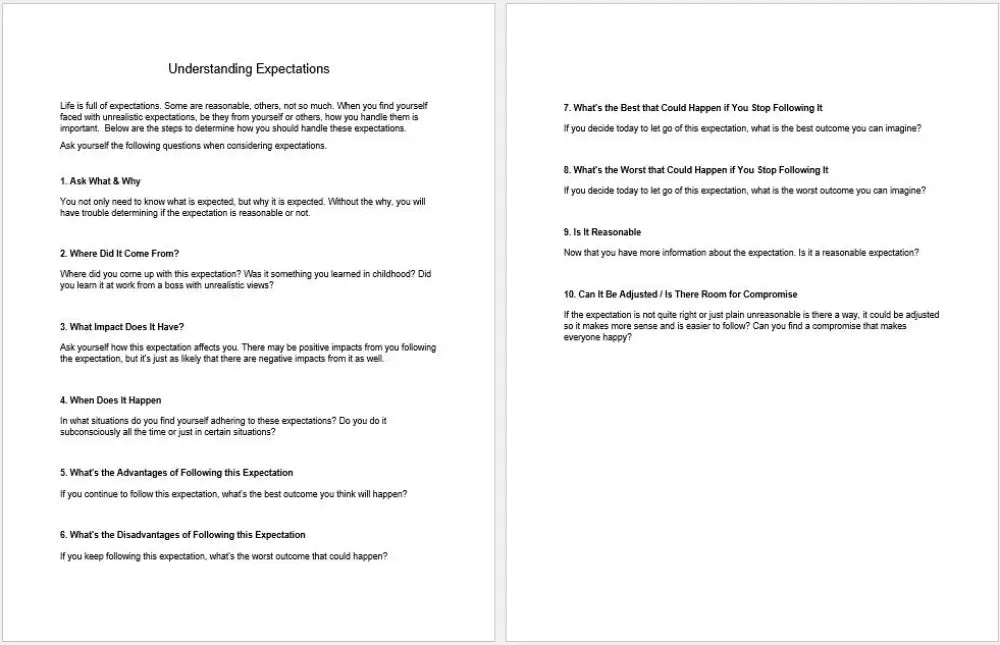 Steps To Determine How Handle Expectations Checklist And Worksheet Printable Worksheets Checklists