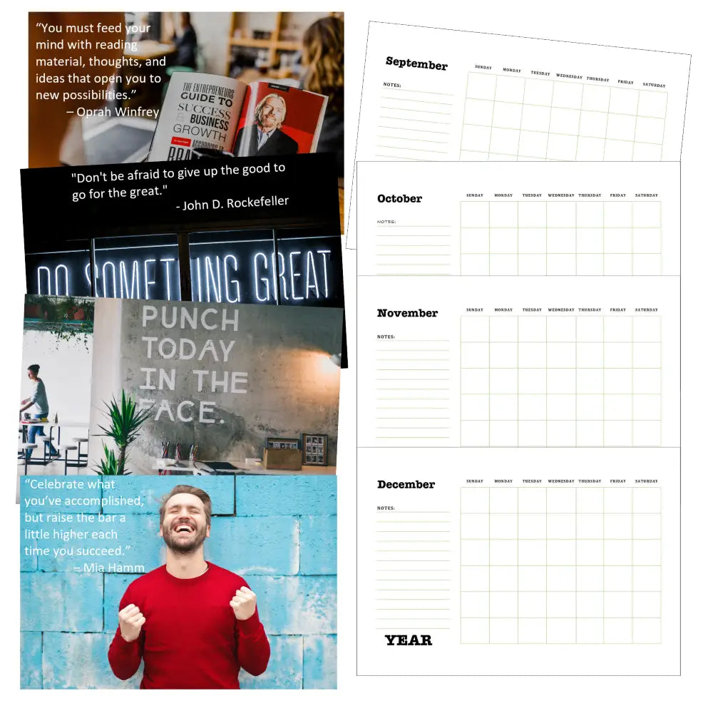 success mindset printable calendar plr
