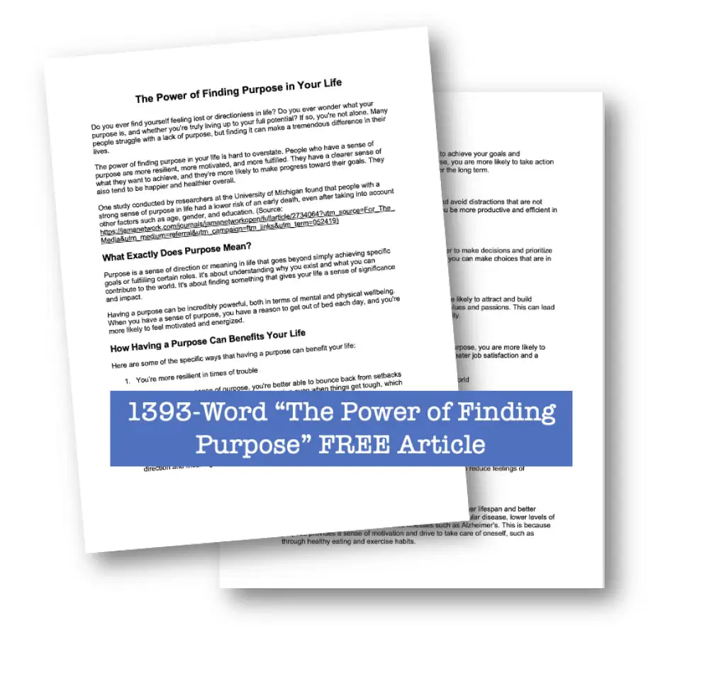 Free PLR Article on Finding Purpose