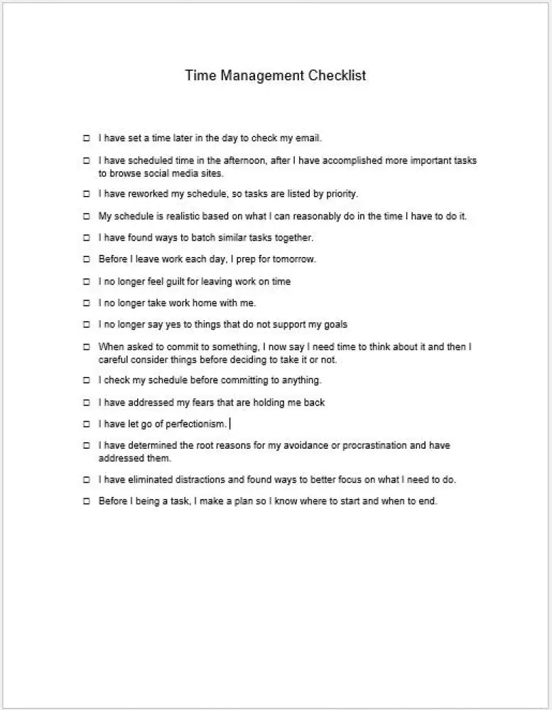 Time Management Checklist And Worksheet Printable Worksheets Checklists Plr