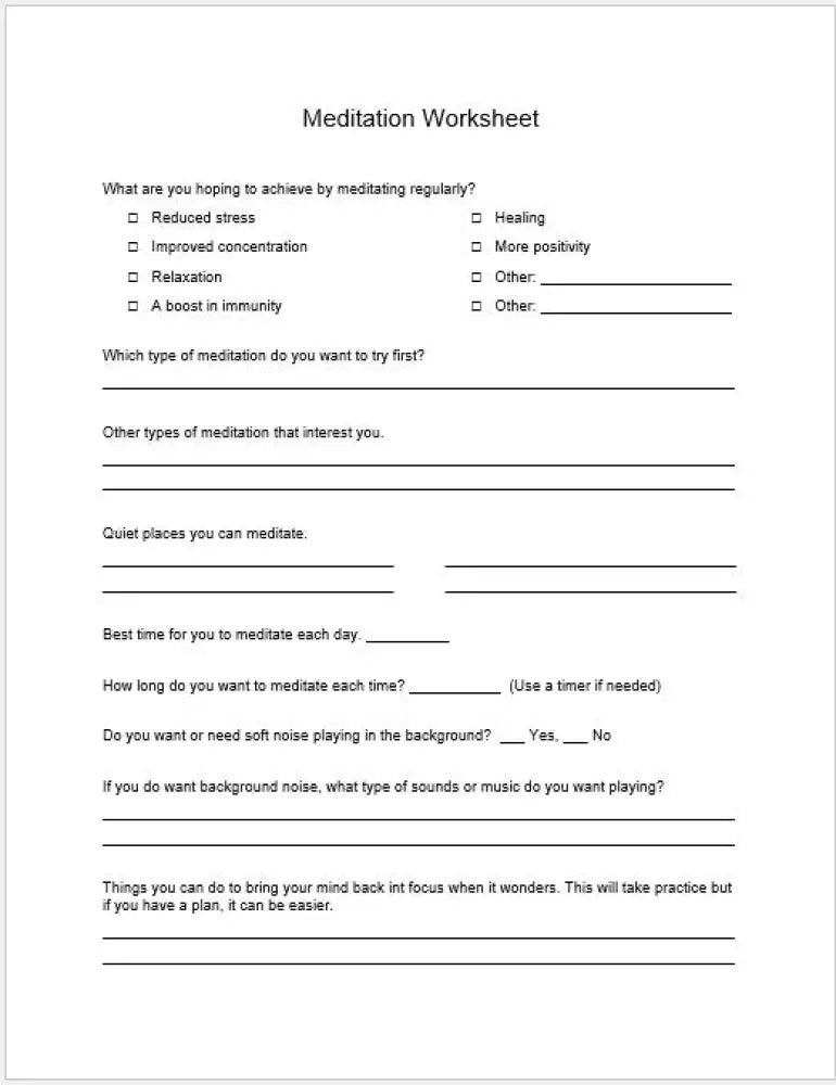 Tips For Better Meditation Checklist And Worksheet Printable Worksheets Checklists Plr