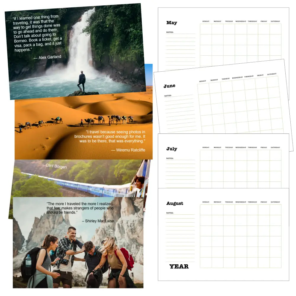 travel inspiration printable calendar plr