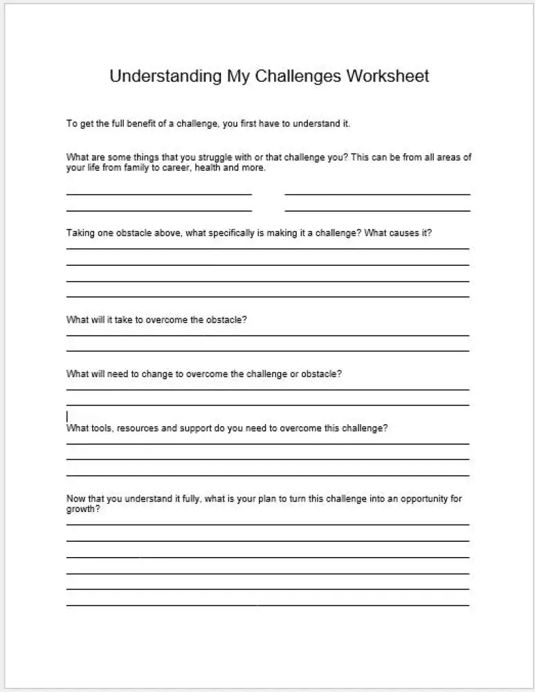 Understanding And Overcoming Challenges Checklist Worksheet Printable Worksheets Checklists Plr