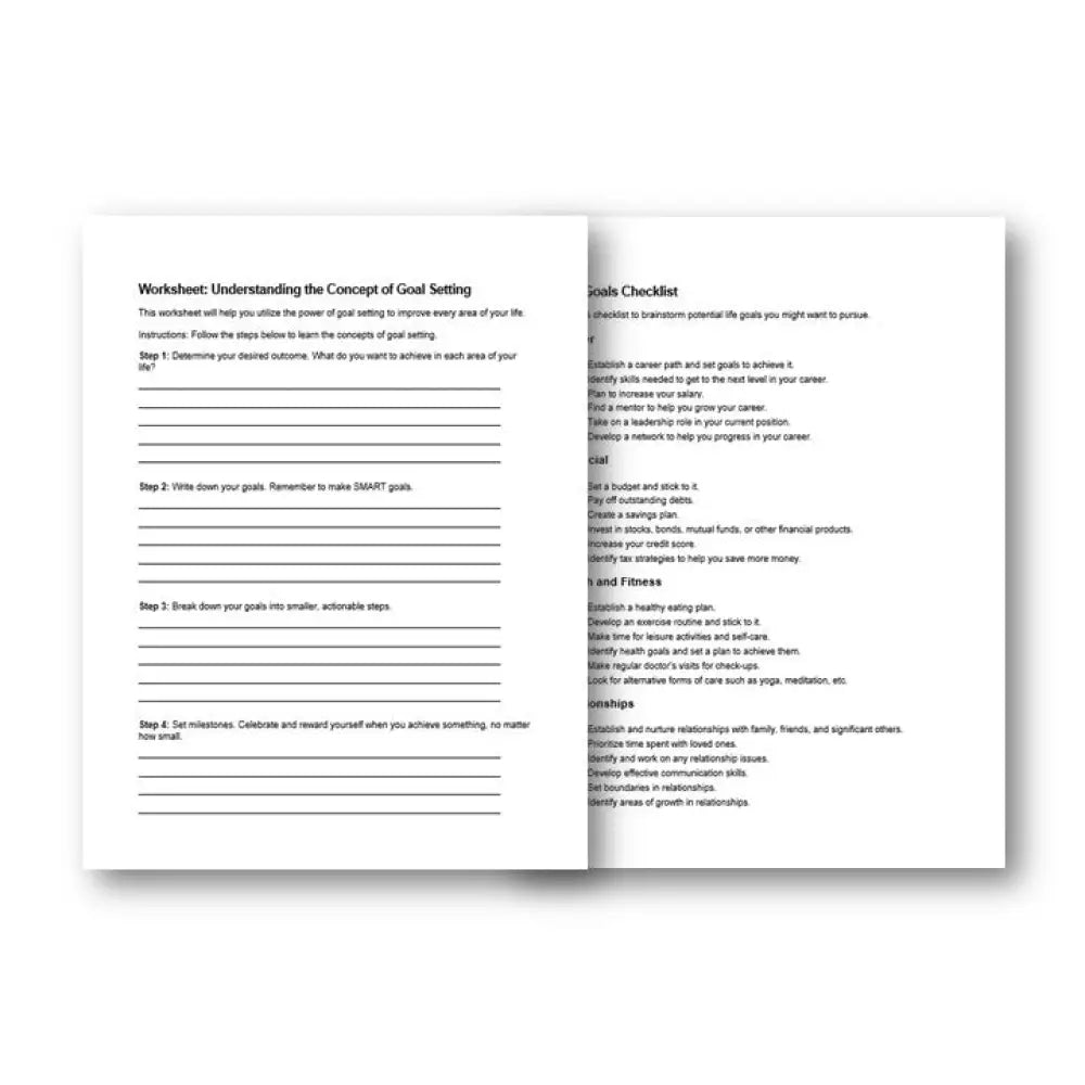 Understanding The Concept Of Goal Setting Checklist And Worksheet Printable Worksheets Checklists
