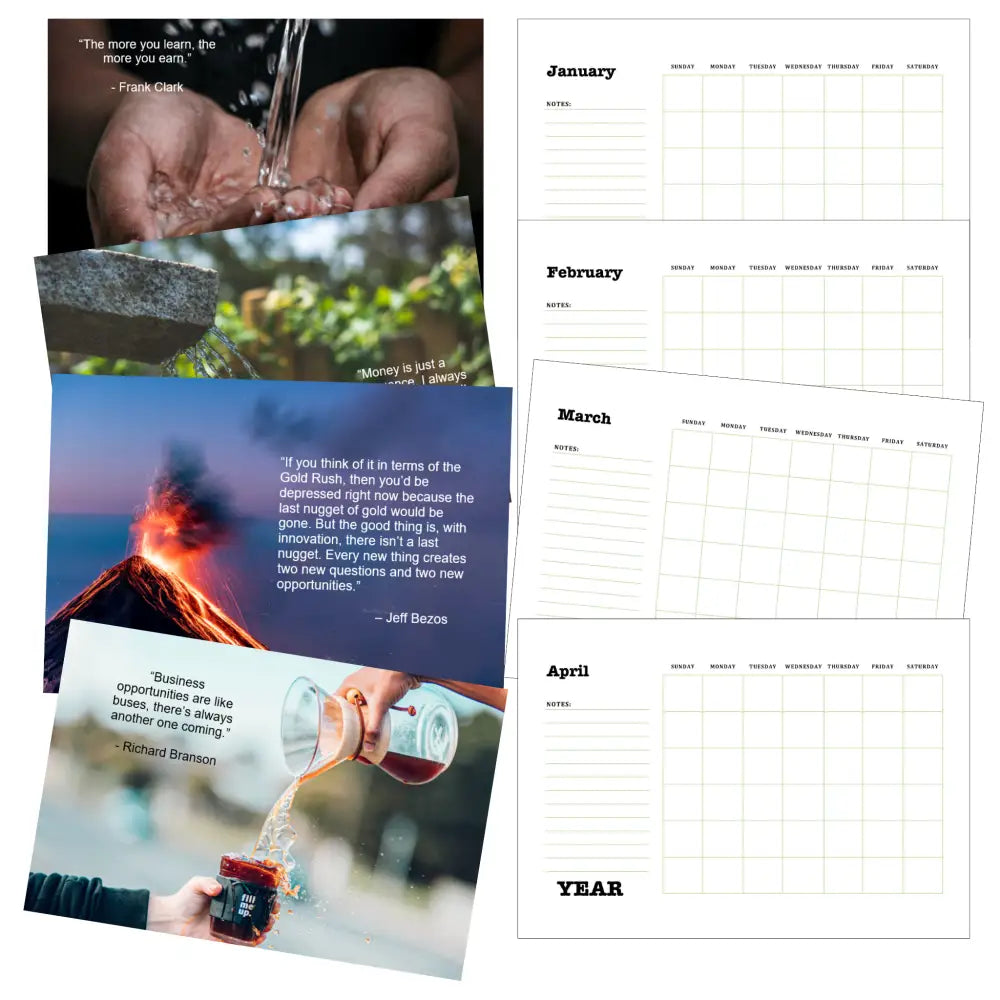 wealth mindset printable calendar plr