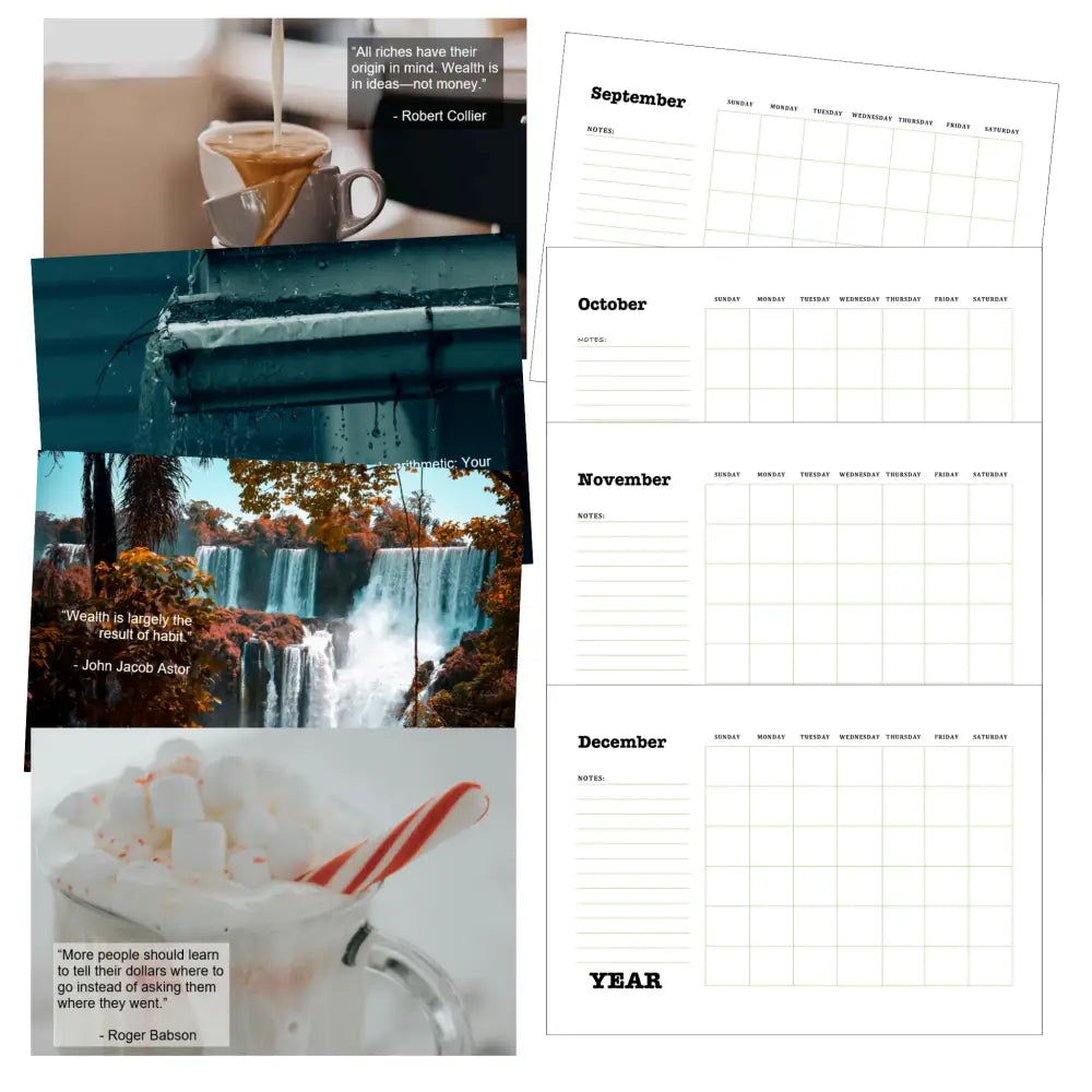 wealth mindset printable calendar plr