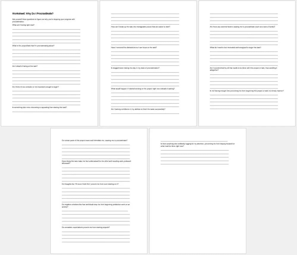 Why Do I Procrastinate Checklist And Worksheet Printable Worksheets Checklists Plr