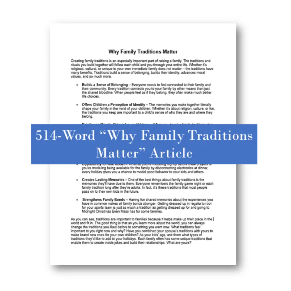 Why Family Traditions Matter PLR Article