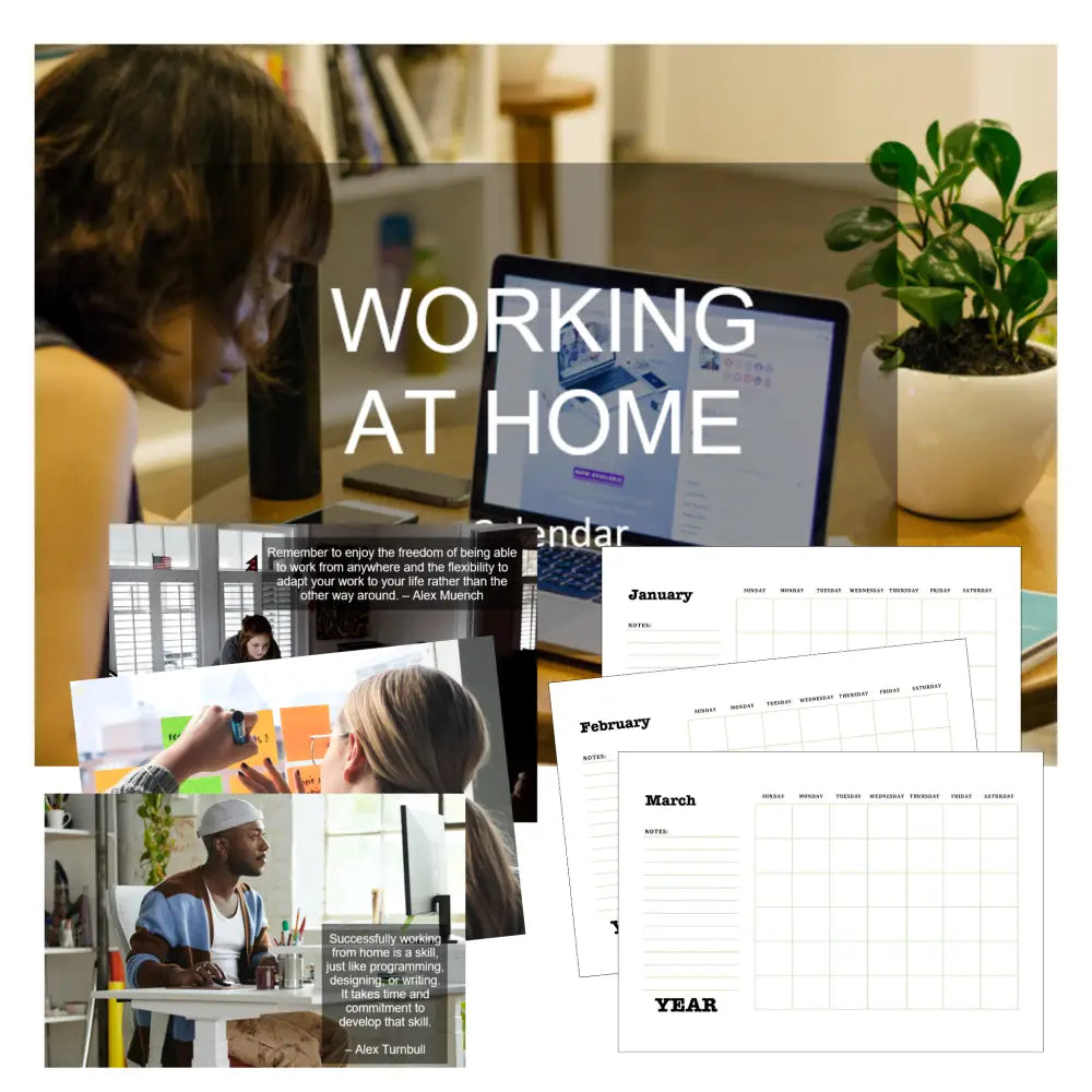 working at home printable calendar plr