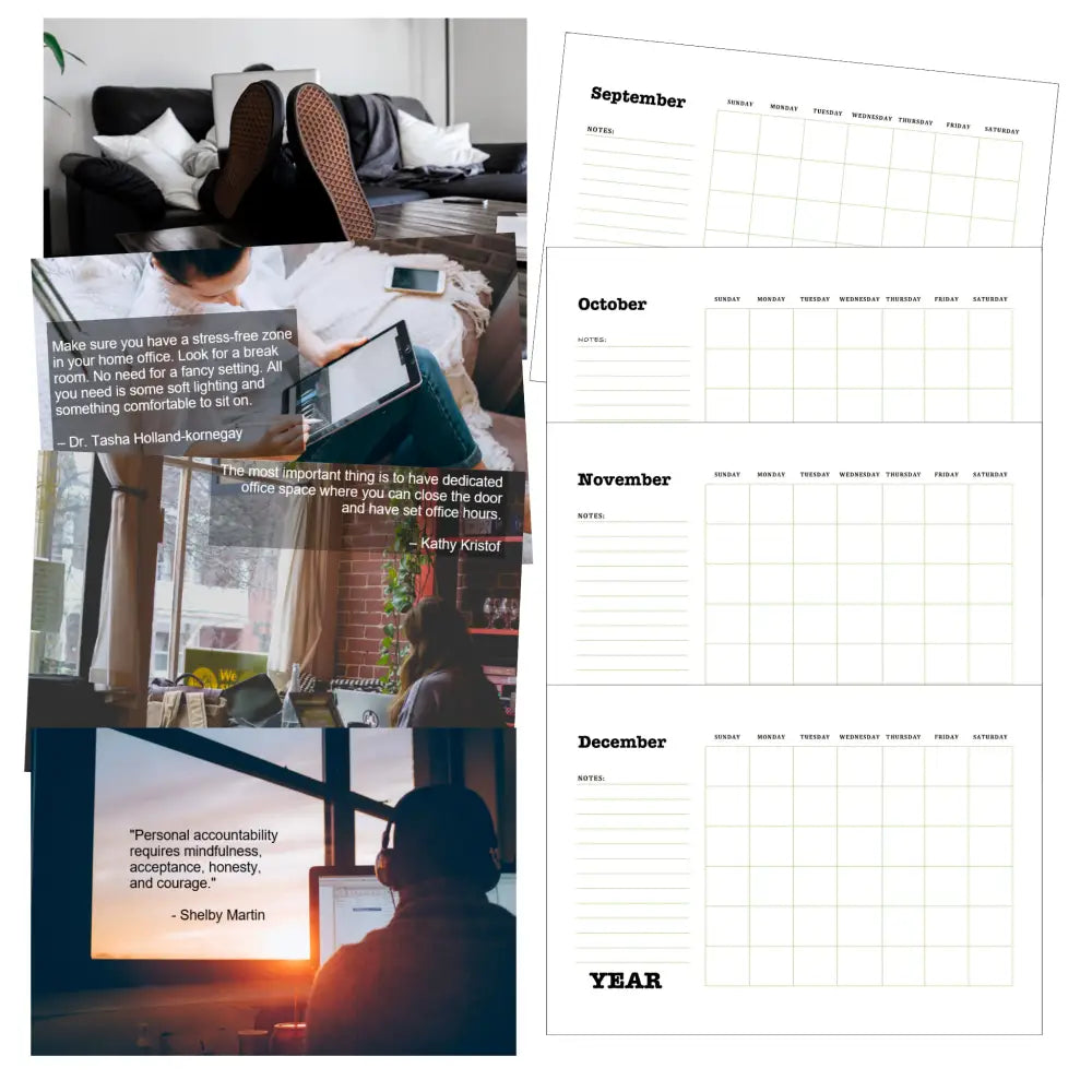 working at home printable calendar plr
