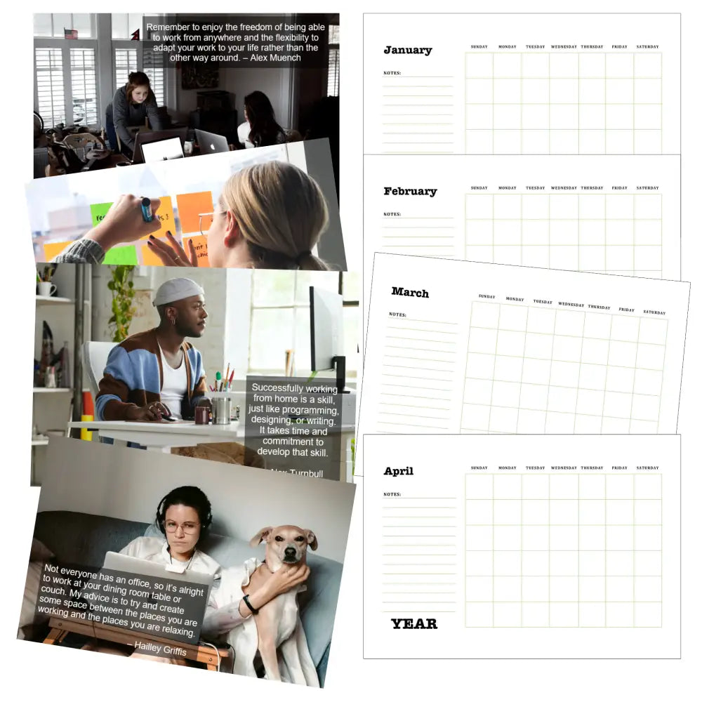 working at home printable calendar plr