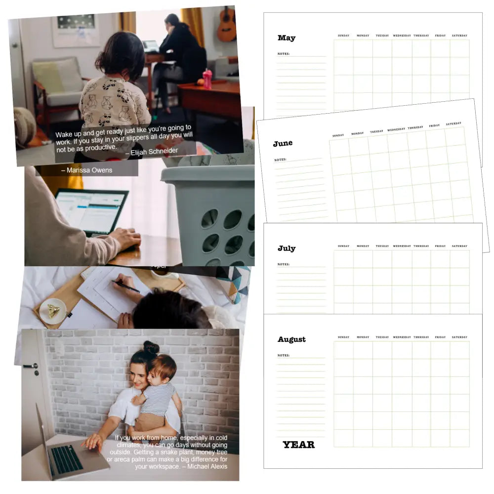 working at home printable calendar plr