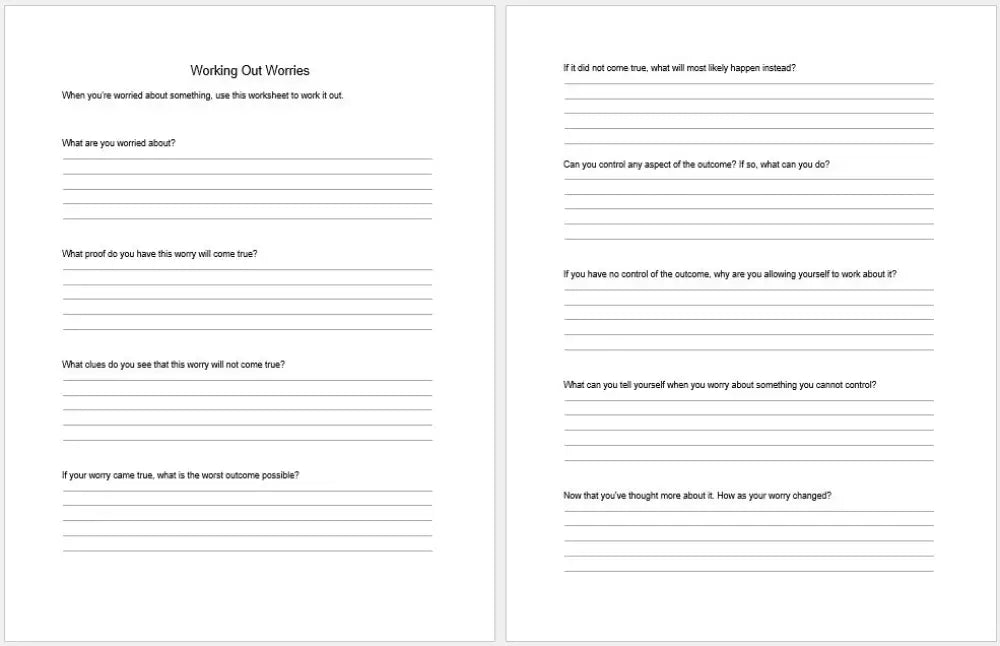 Working Out Worries & Self-Acceptance Statements Checklist And Worksheet Printable Worksheets