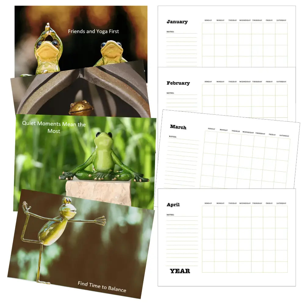 Yoga Frog Printable Calendar PLR