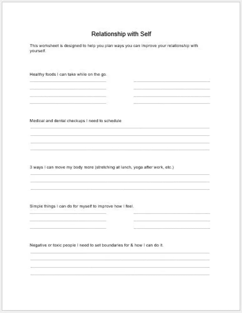 Your Relationship With Yourself Checklist And Worksheet Printable Worksheets Checklists Plr
