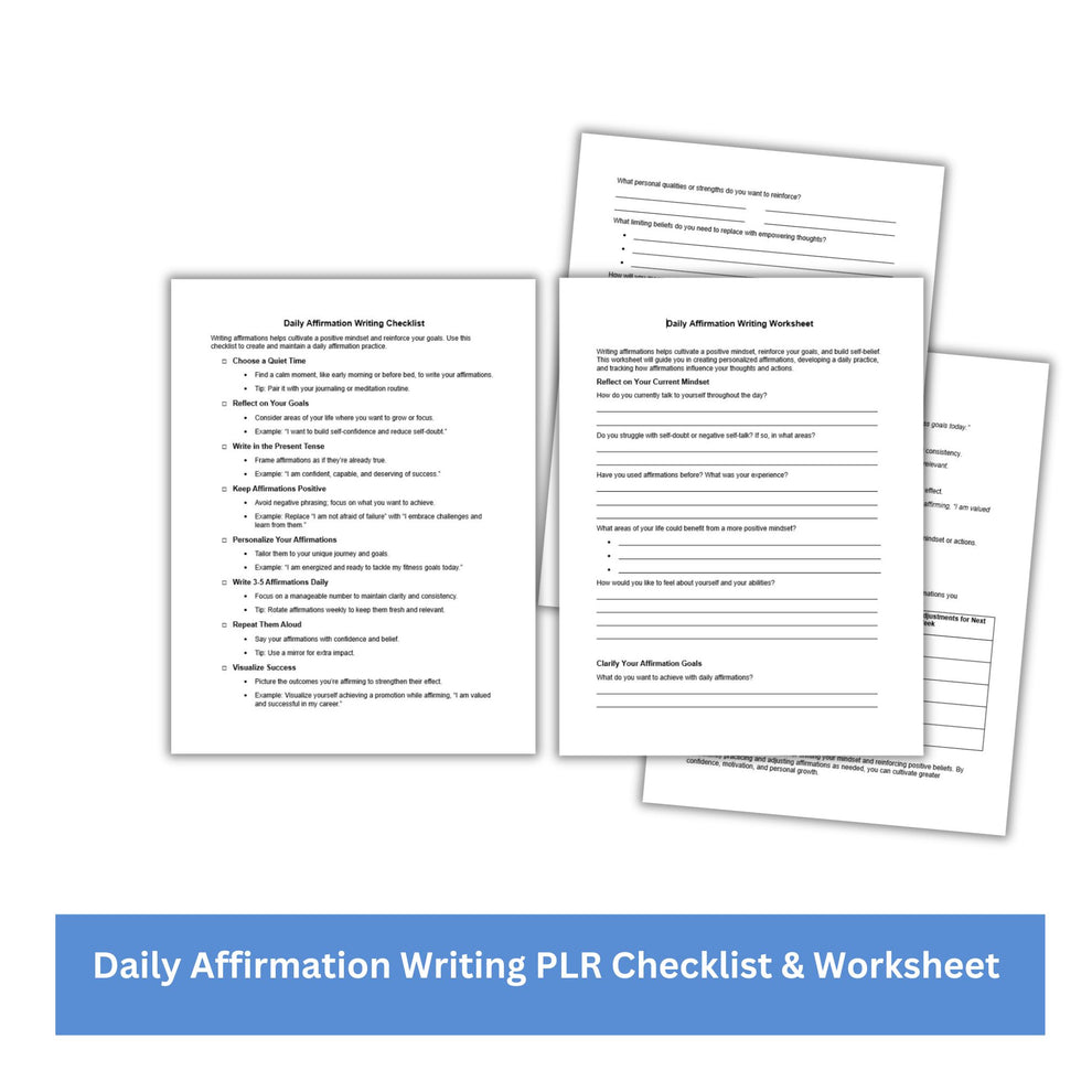 Affirmation Checklist Daily Affirmation Writing PLR Checklist & Worksheet