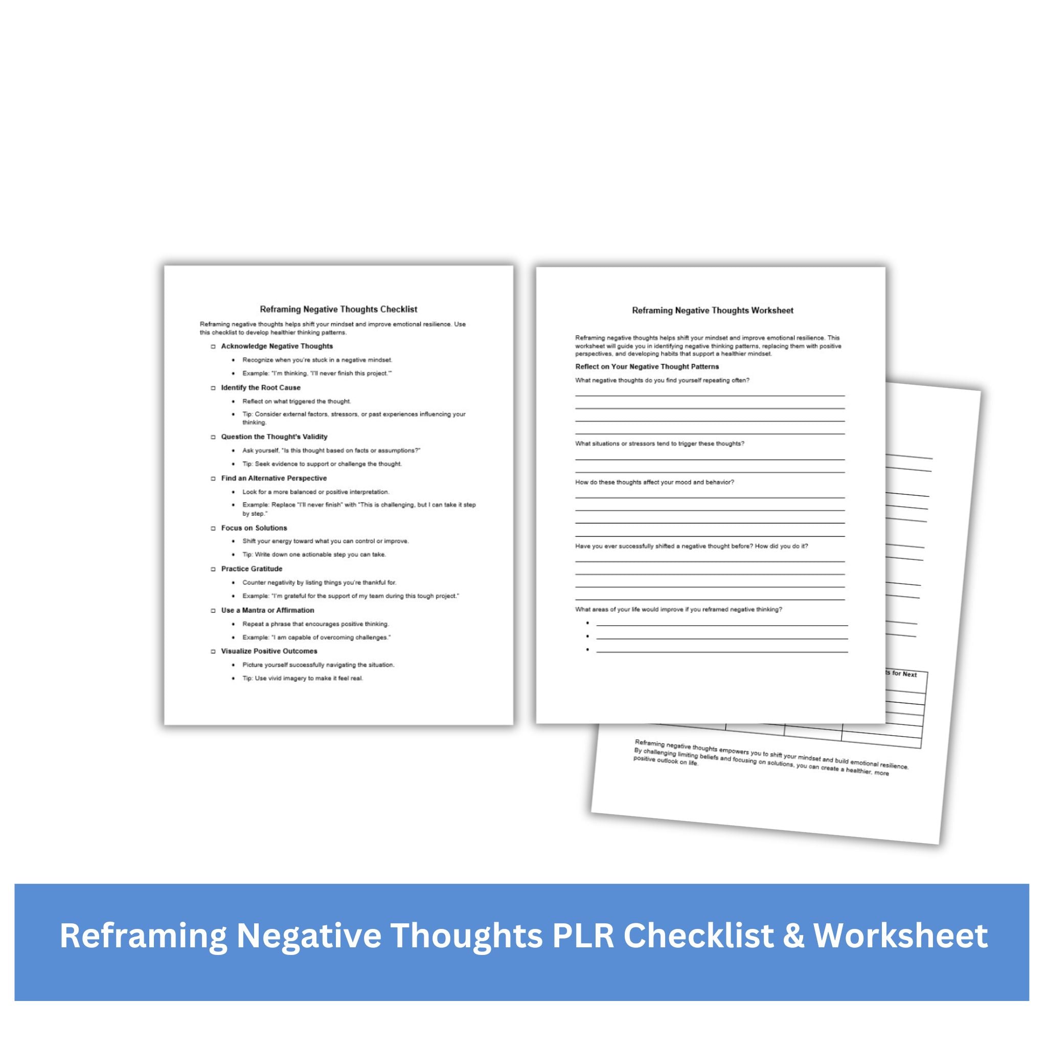Negative Positive Cognitive Checklist.pdf Reframing Negative Thoughts PLR Checklist & Worksheet