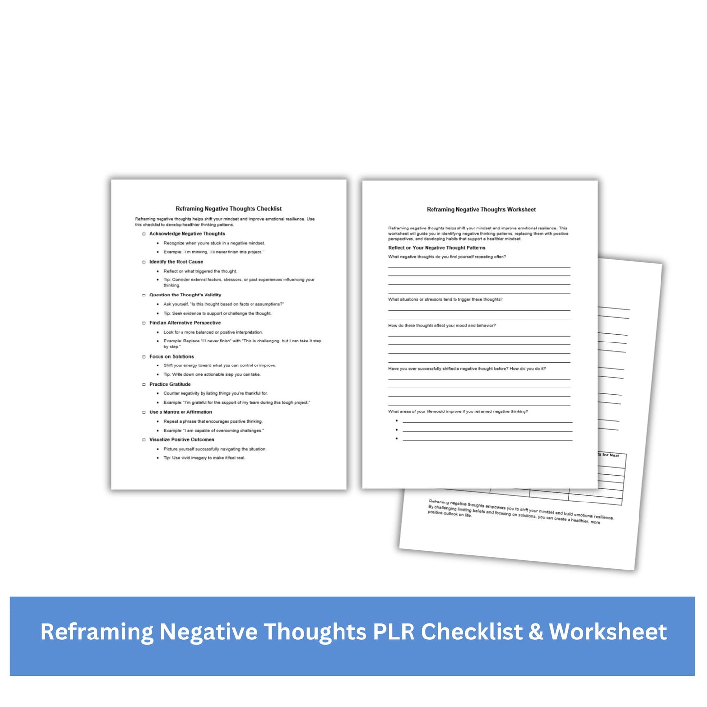 Reframing Negative Thoughts PLR Checklist & Worksheet