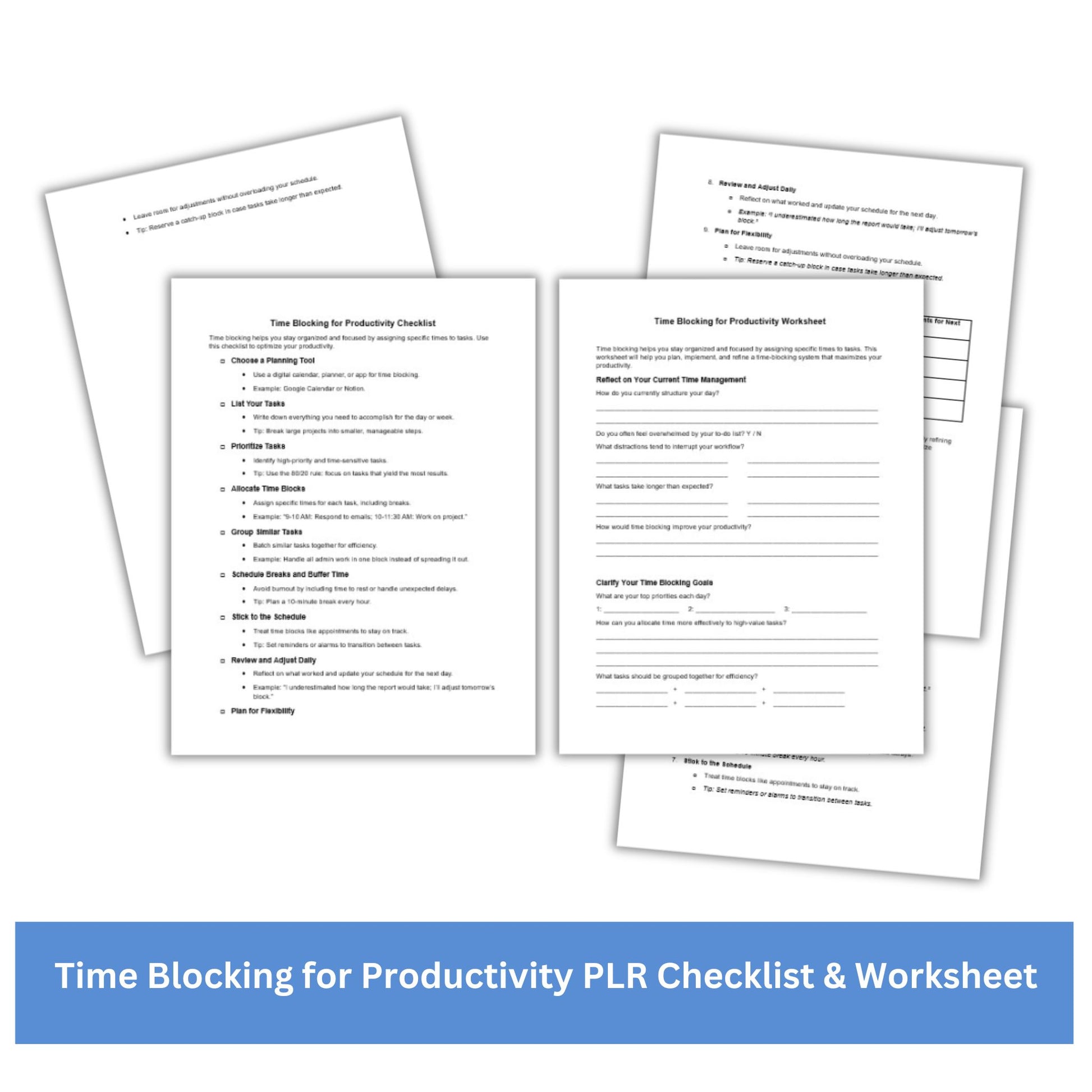 Time Blocking for Productivity PLR Checklist and Worksheet