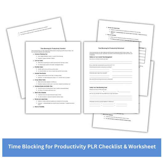 Time Blocking for Productivity PLR Checklist and Worksheet