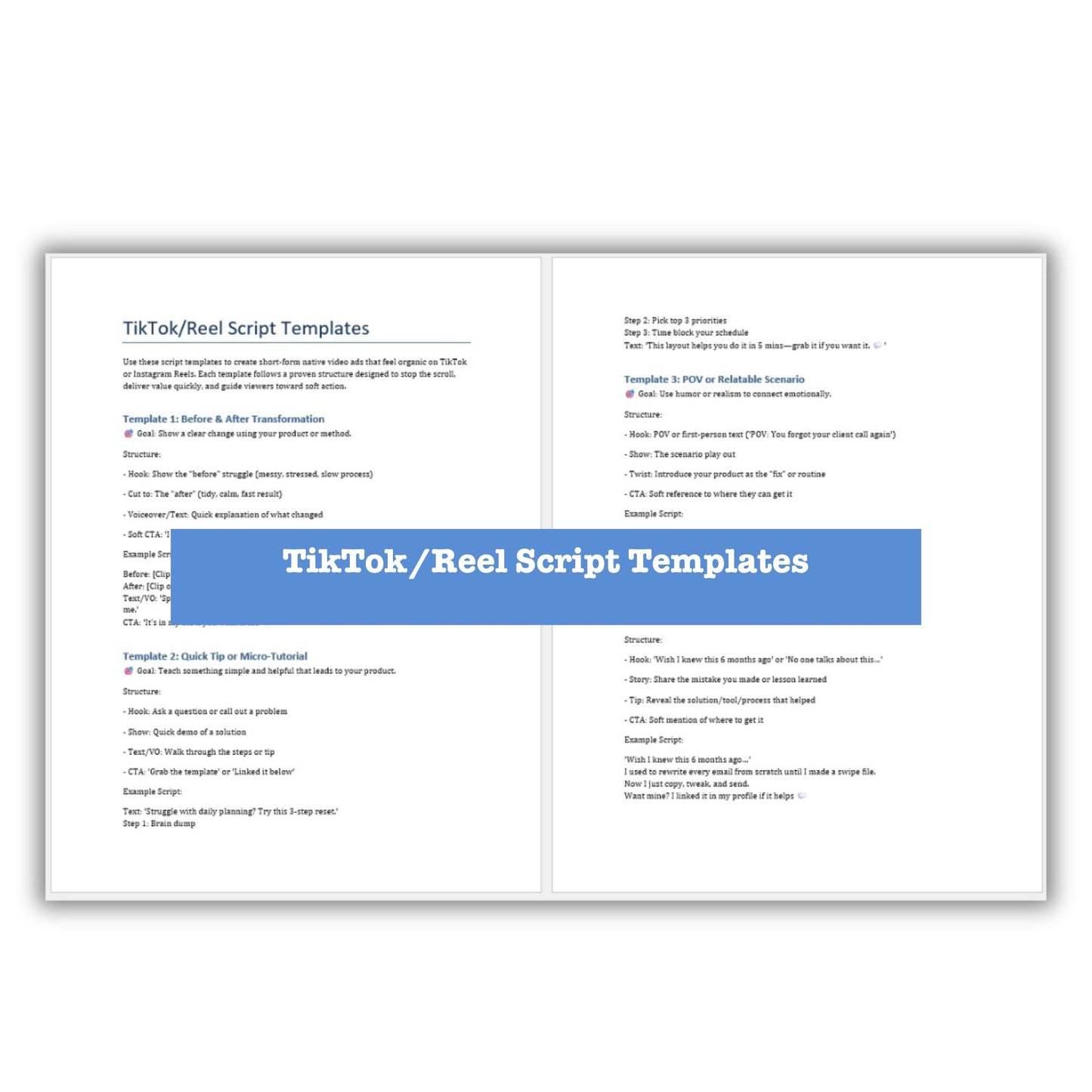 tiktok reel script template plr