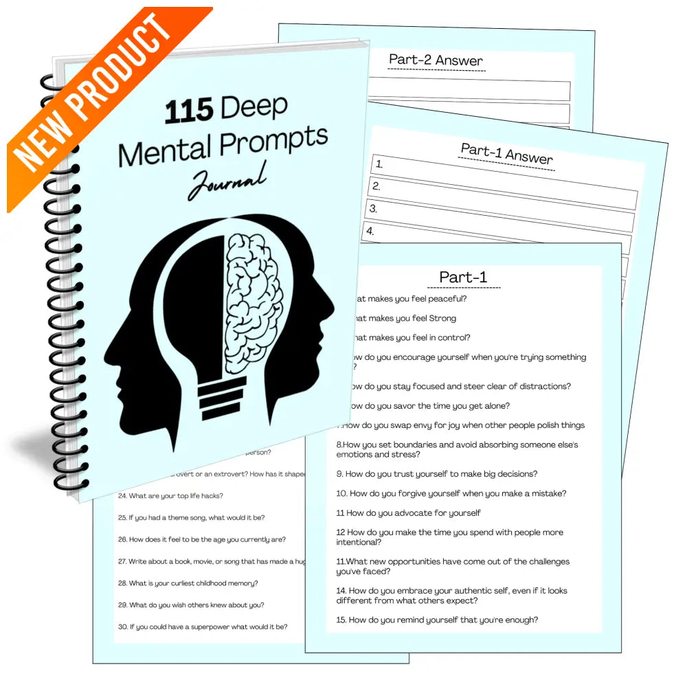 115 Deep Mental Prompts - Printable Canva Plr Journal Templates