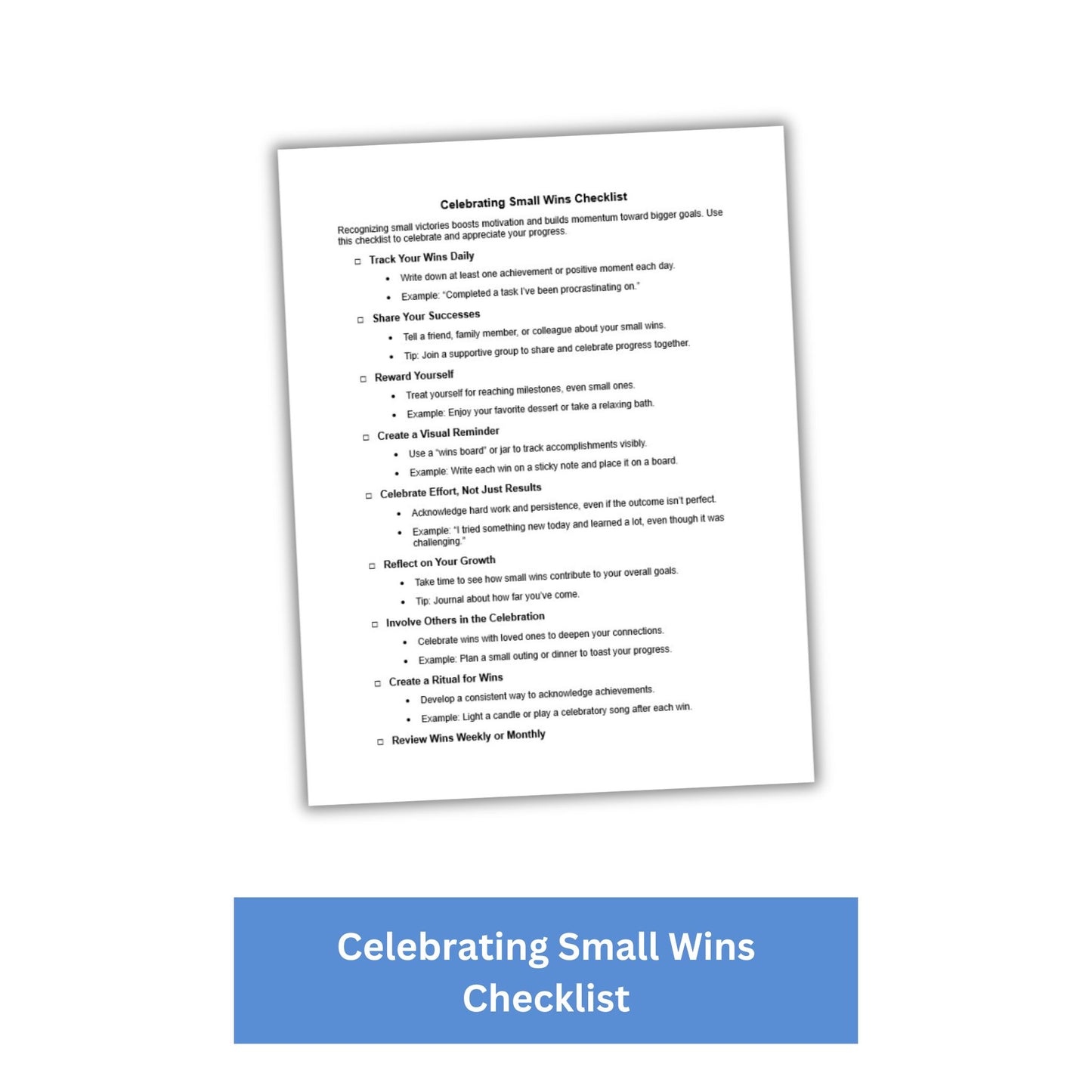 Celebrating Small Wins PLR Checklist & Worksheet