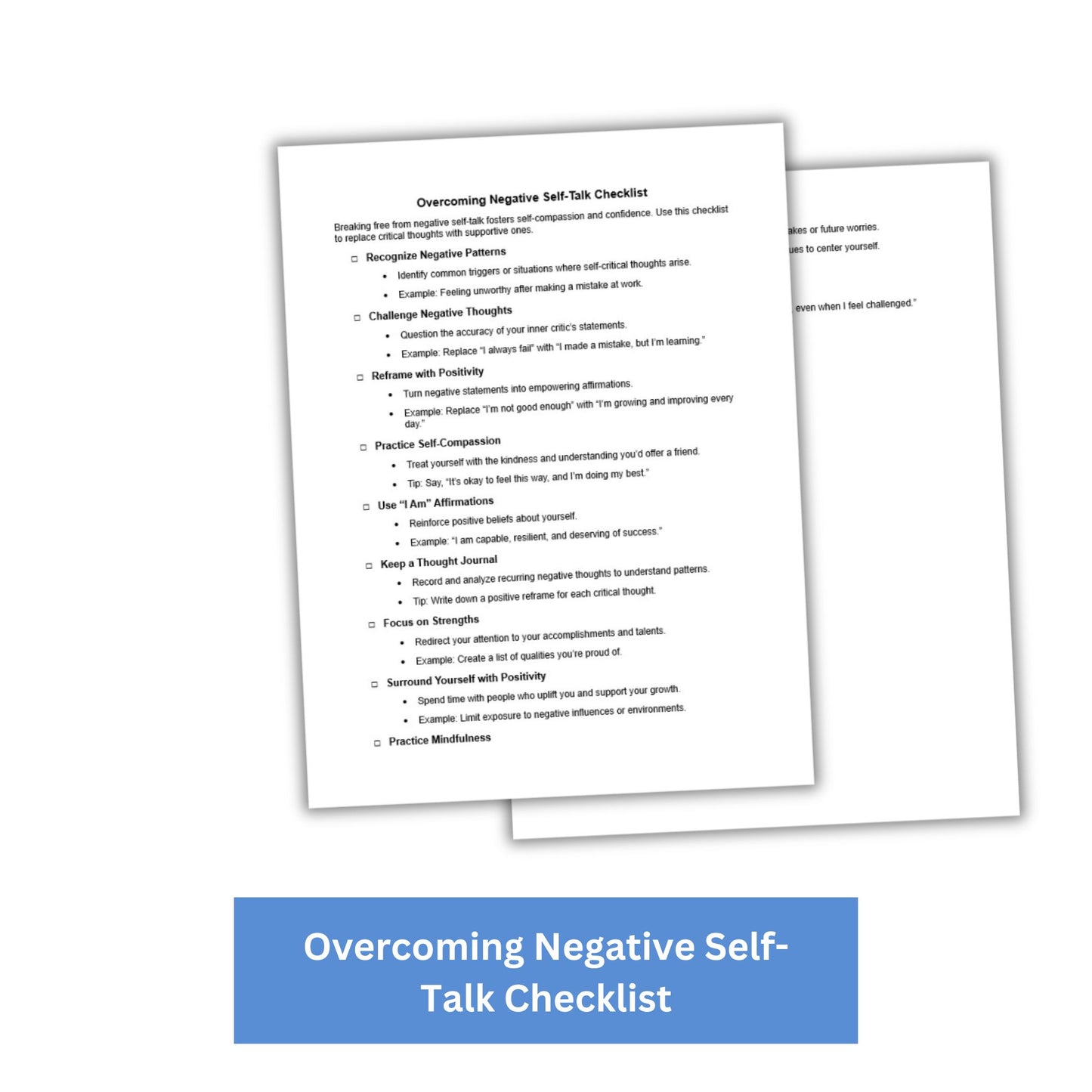 Overcoming Negative Self-Talk PLR Checklist & Worksheet