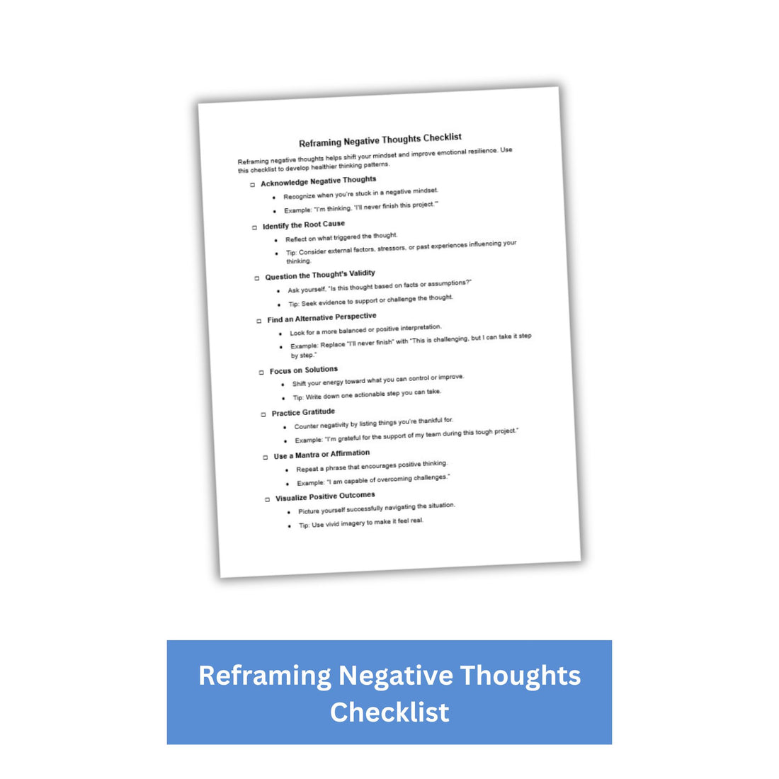 Reframing Negative Thoughts PLR Checklist & Worksheet