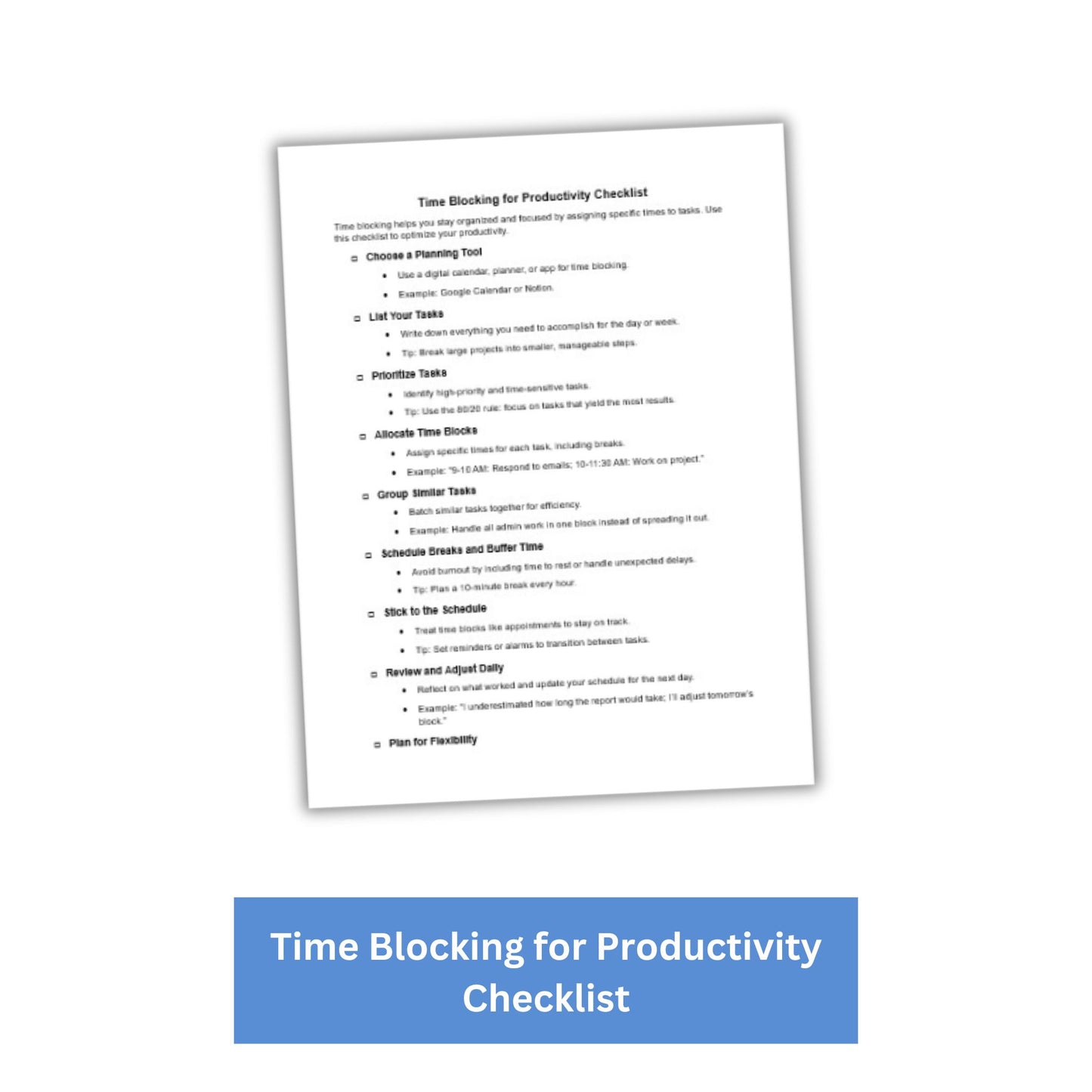 Time Blocking for Productivity PLR Checklist