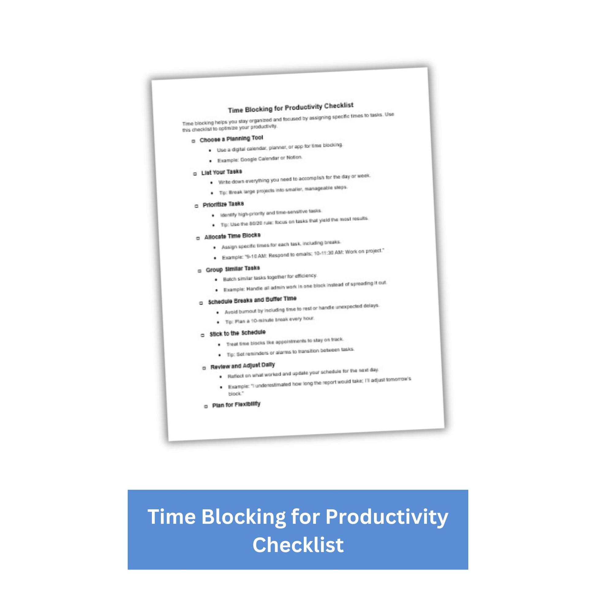 Time Blocking for Productivity PLR Checklist