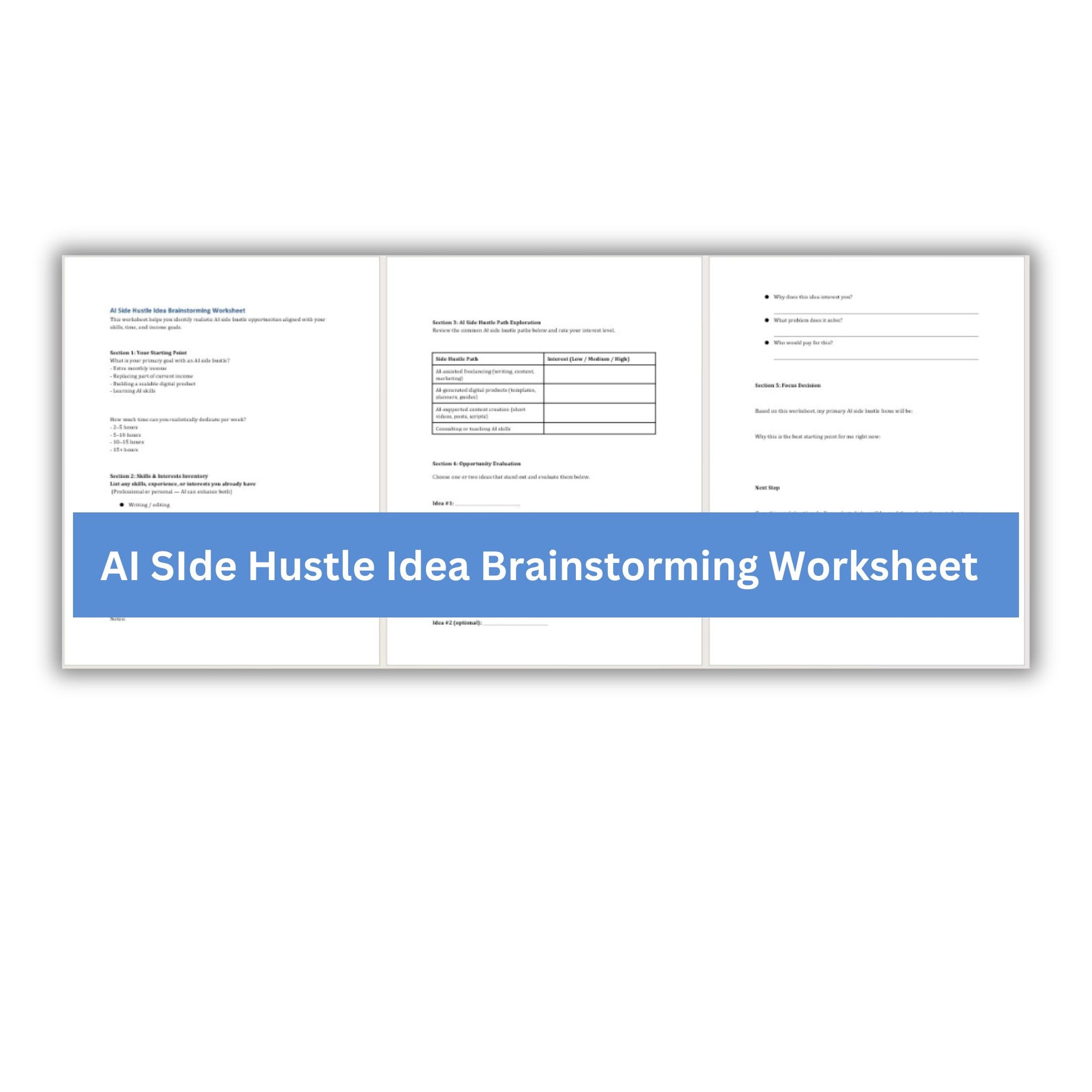 Introduction to AI Side Hustles PLR Worksheet