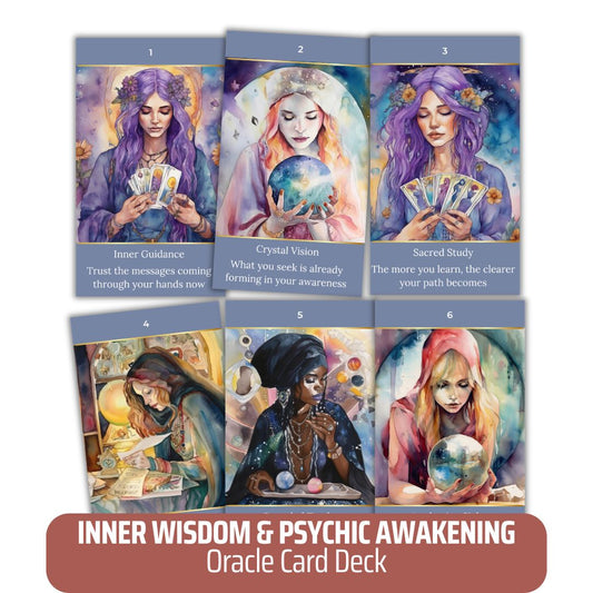 Inner Wisdom and Psychic Awakening Oracle Card Deck - PLR with Canva Template