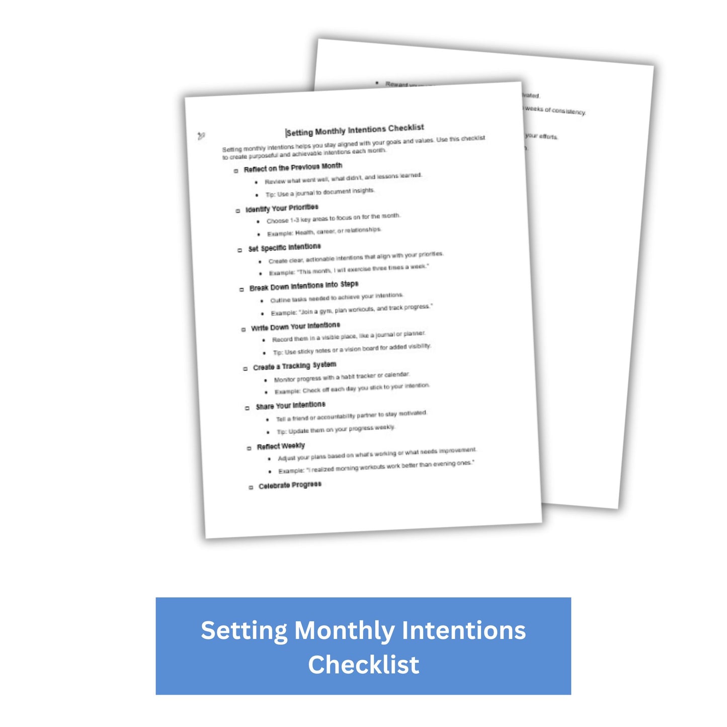 Setting Monthly Intentions PLR Checklist & Worksheet