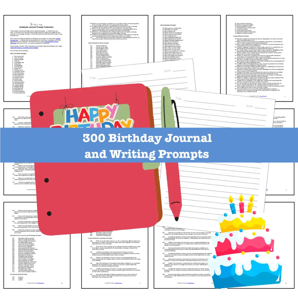 300 Birthday Journal Prompts for Writing - Copy & Paste with PLR Rights