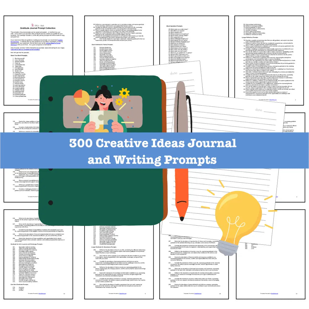 300 Creative Ideas Journal Prompts for Writing - Copy & Paste with PLR