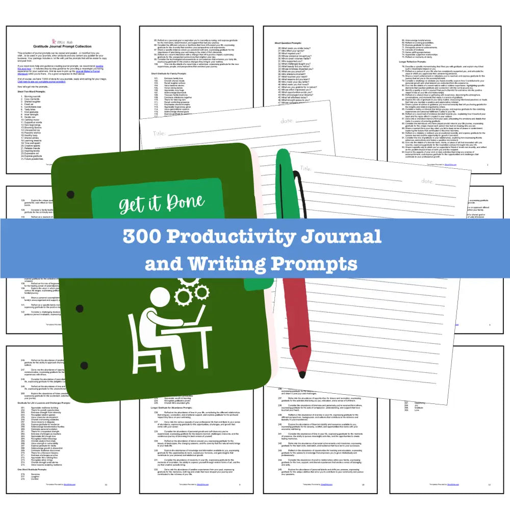 300 Productivity Journal Prompts for Writing - Copy & Paste with PLR Rights