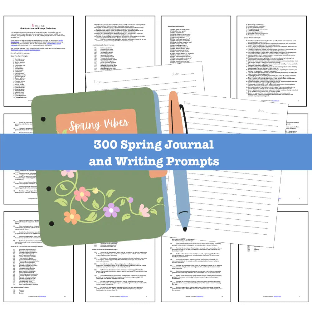 300 Spring Journal Prompts for Writing - Copy & Paste with PLR Rights