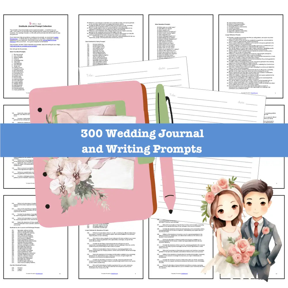 300 Wedding Journal Prompts for Writing - Copy & Paste with PLR Rights