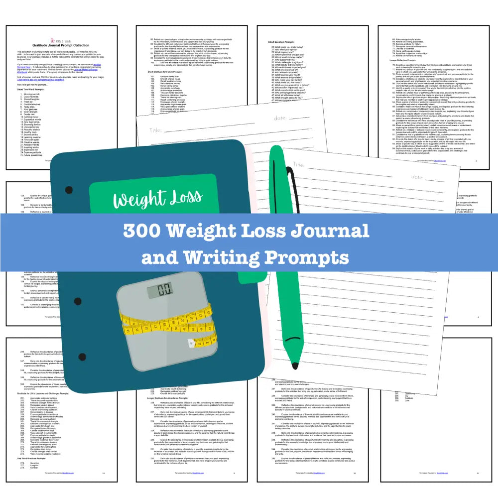 300 Weight Loss Journal Prompts for Writing - Copy & Paste with PLR Rights