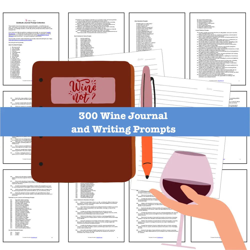 300 Wine Journal Prompts For Writing - Copy & Paste With Plr Rights Printable Journals
