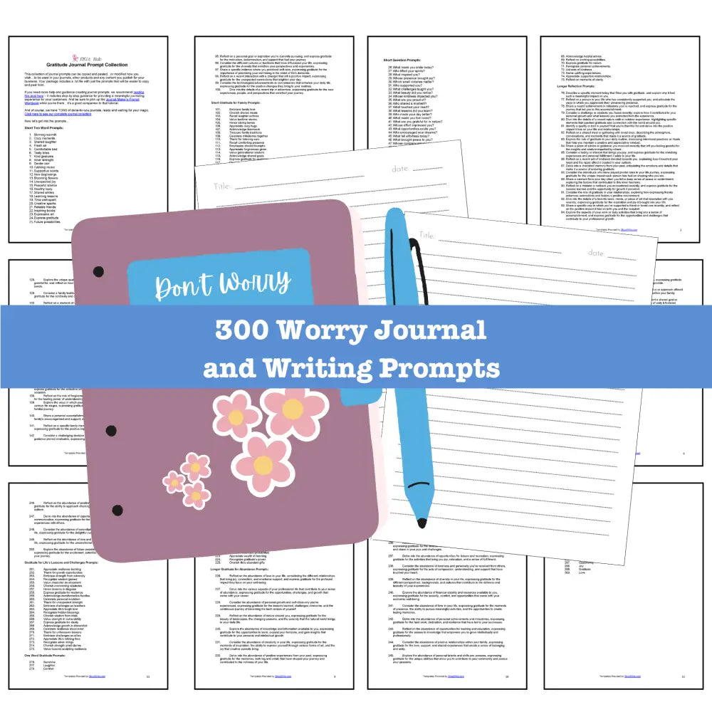 300 Worry Journal Prompts for Writing - Copy & Paste with PLR Rights