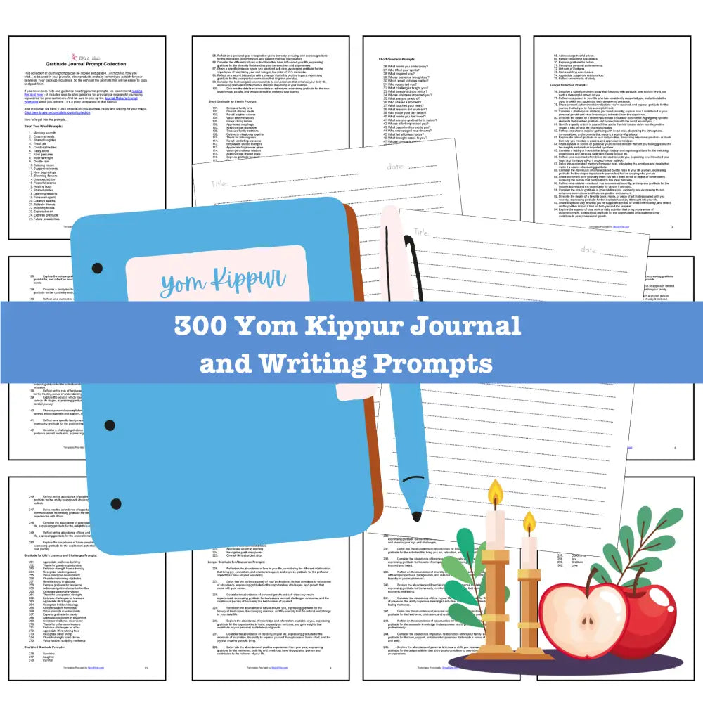 300 Yom Kippur Journal Prompts for Writing - Copy & Paste with PLR Rights