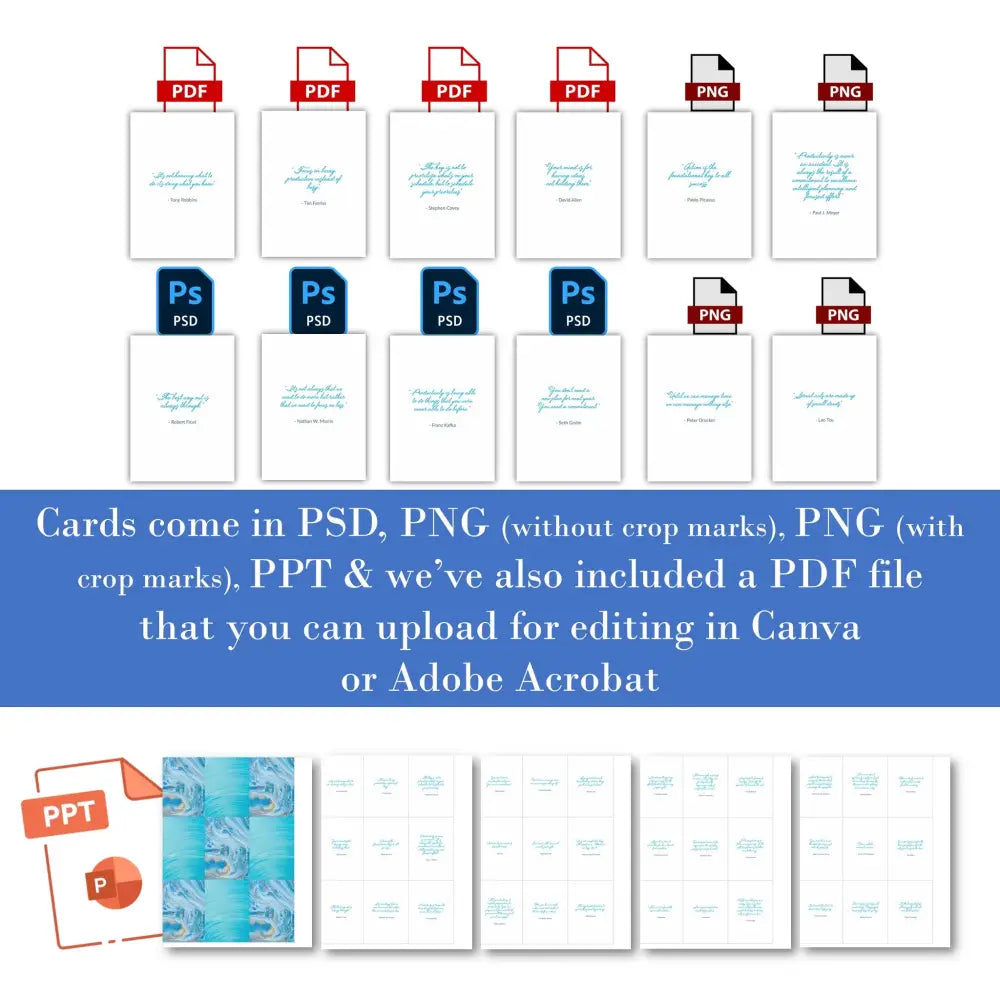 36-Card Stop Procrastination Quote Card Deck Business Templates