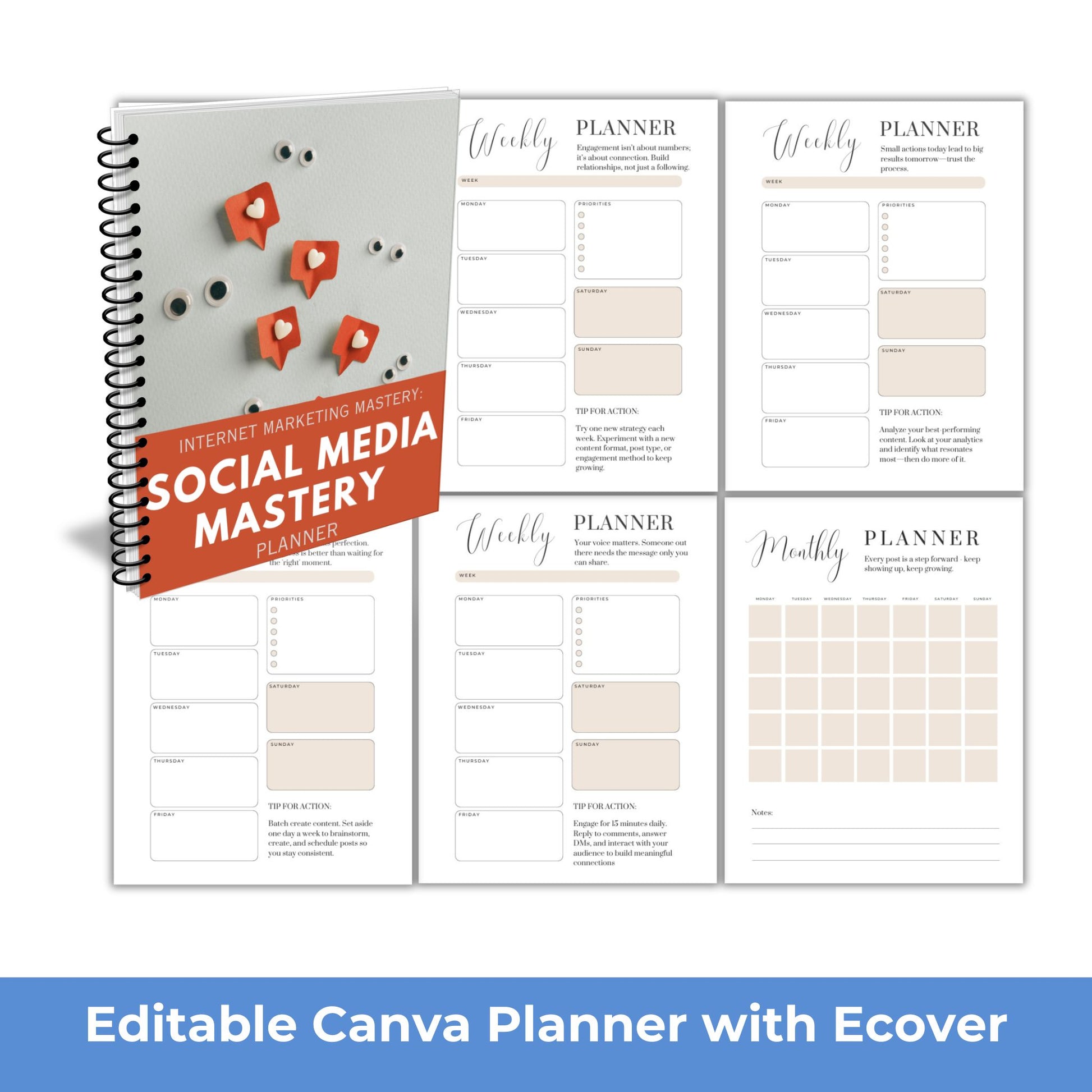 social media mastery editable planner plr