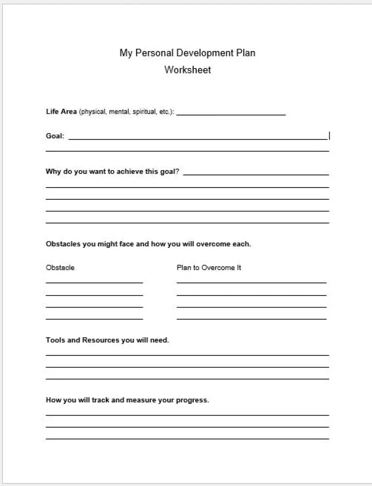 My Personal Development Plan Worksheet plr